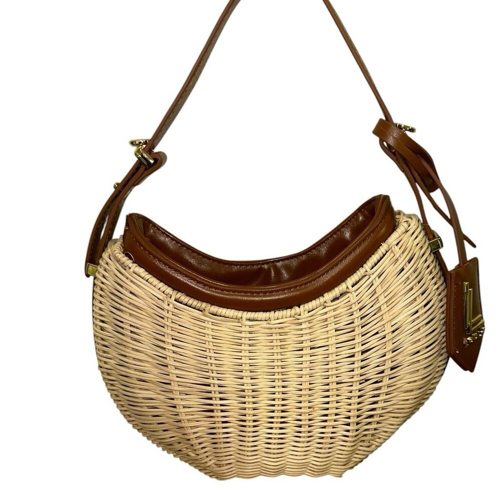 LOULU NWT Wicker Half Moon Shoulder Bag with Crossbody Strap - Picture 7 of 10